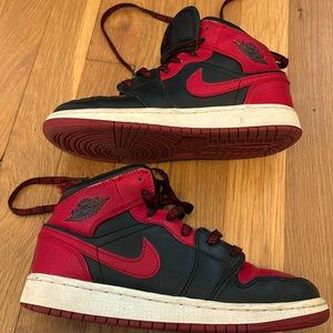 Nike Air Jordan red and black mid top sneakers size 3.5